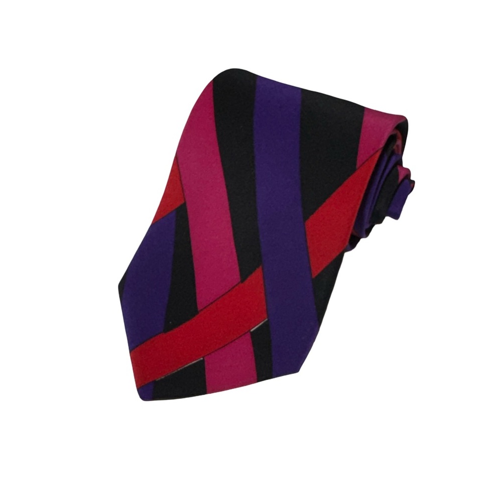 Vitaliano Pancaldi men’s purple pink abstract 100% silk vintage neck tie EUC